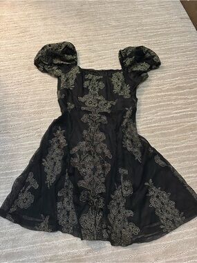 Black Sheer Floral Embroidered Dress